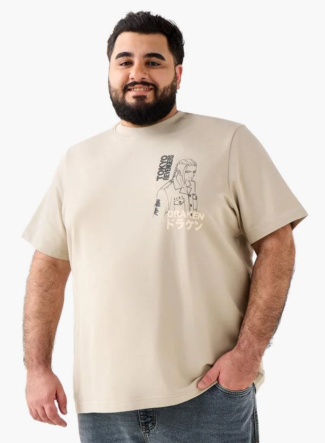 ماكسيم Men Regular Fit Crew Neck Short Sleeves Anime Print T-shirt